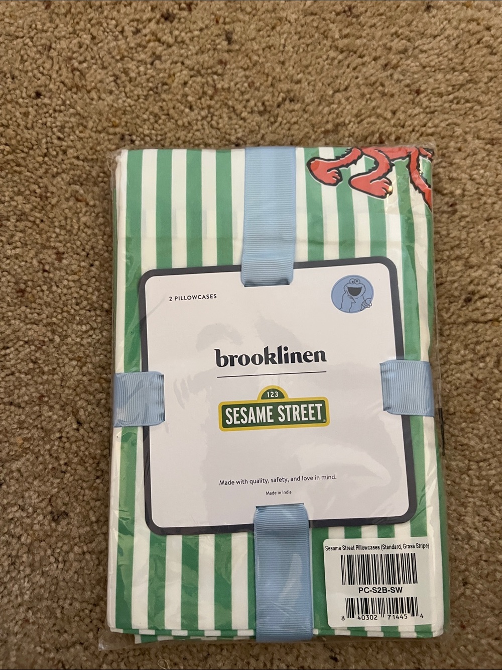 Brooklinen Sesame Street Green and White Stripe Pillowcases (2 Pack)